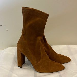 Stuart Weizmann light brown Suede pull on ankle boot.